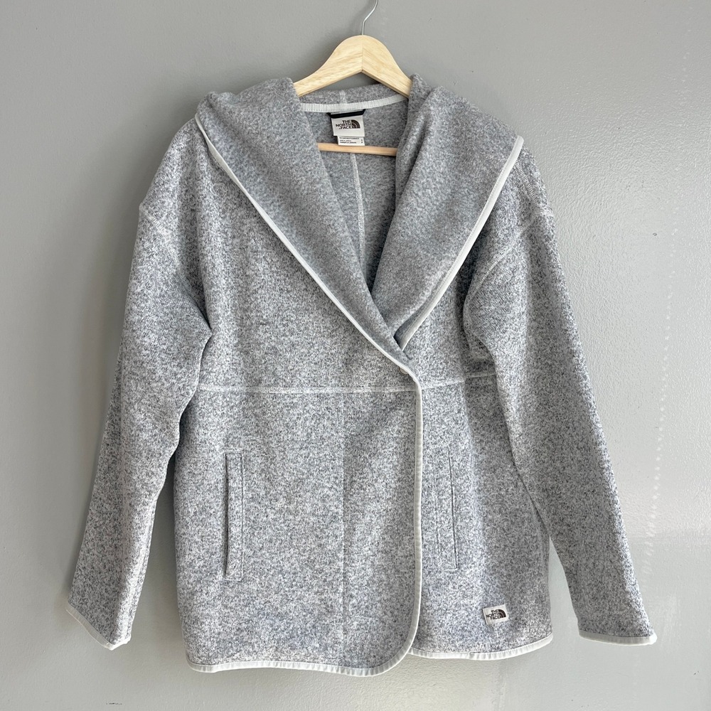 The North Face Crescent Hooded Wrap Sweater Fleece Jacket Gray Heather Size S‎